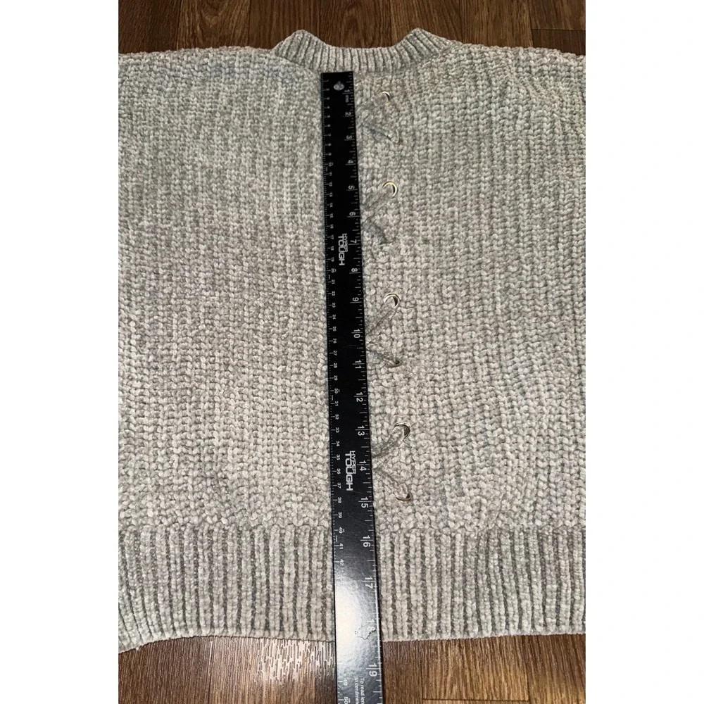 Pink Rose Girl Grey Chenille Lace Up Back Sweater‎ Size L 14 KF0S21208BV